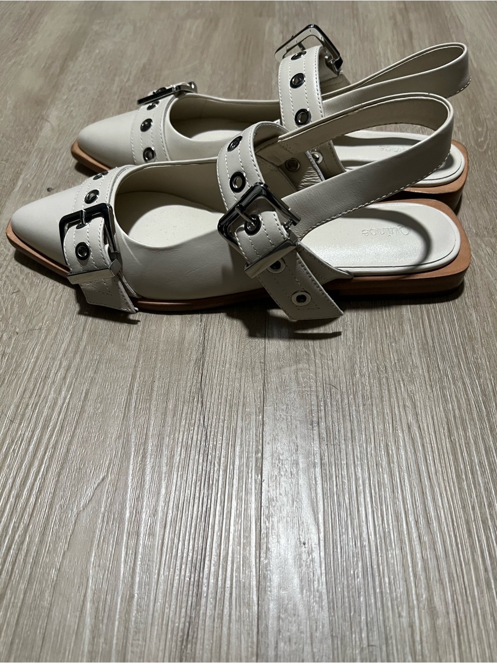 Quince Women's Pointed Buckle Slingback Flats in White - Picture 2 of 2